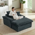 thumbnail image 3 of Miniyam Corduroy Chaise Lounge Chair with Ottoman, Oversized Modular Sofa Bed Couch for Living Room, Bedroom or Small Spaces, Blue, 3 of 7