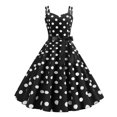 thumbnail image 2 of Joernso Women Dress Retro A-line Big Swing Tight High Waist Bow Decor Sleeveless V Neck Back Zipper Dot Print Contrast Color Party Wedding Prom Ball Gown Summer Midi Dress, 2 of 8
