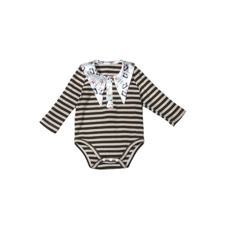 

Huakaishijie Toddler Baby Girls Halloween Romper Stripe Cartoon Patterns Lapel Long Sleeve Bodysuit 0-3 Years