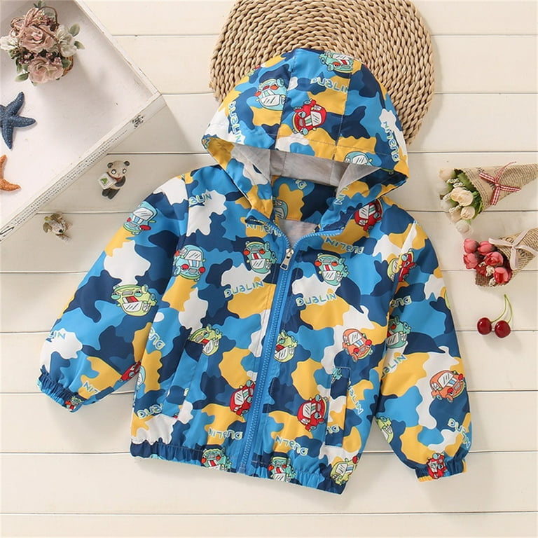 Kureaily Toddler Kids Baby Boys Car Print Jacket Zipper Hooded Windproof Coat Windbreaker Outwear Neon Kids Bubble Coat Kids 5 6 Years Infant Boy s