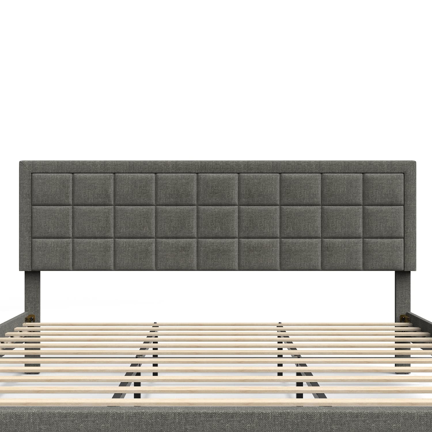 BONSOIR FULL Size Bed Frame Upholstered Modern Low Profile Platform with Tufted Headboard No Box Spring Needed Linen Fabric Charcoal Gray