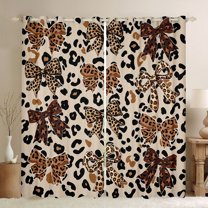 jejeloiu Leopard Print Bowknot Black Out Curtains,Girls Brown Bow Curtains Pack of 2 (42x63 Each) For Girl Kids