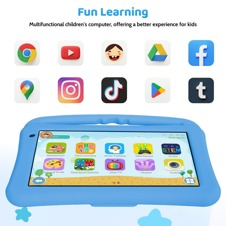Kindertablet 7 peuters editie tablet met wifi-camera kindertablets Android 8.1 kinderbeveiliging met schokbestendige hoes 1 GB 16 GB 7 inch