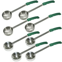 8PCS Stainless Steel Ladle and Strainer Set, 4oz Soup Ladle & Strainer with Long Handle, Green Plastic Handle, Ideal for Hotpot, Kitchen, and Party Use