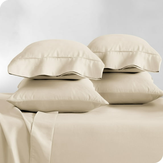 Bare Home Premium 1800 Ultra-Soft Double Brushed Microfiber Pillowcase Bulk Pack, Standard, 4 Pack, Sand
