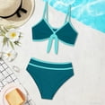 thumbnail image 5 of XIAOCHA Tie Front Halter Bikini Sets For Women Halter Neck Top With Contrast Trim High Cut Bottom Swim Suits Quick Drying Casual Beachwear Swimsuits, 5 of 5