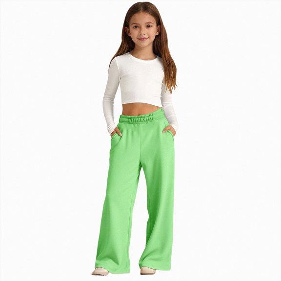 Xyant Girls Wide Leg Sweatpants Baggy Lounge Travel Pants Fashion Outfits Fall Winter Clothes Joggers (Green,11-12 Years)