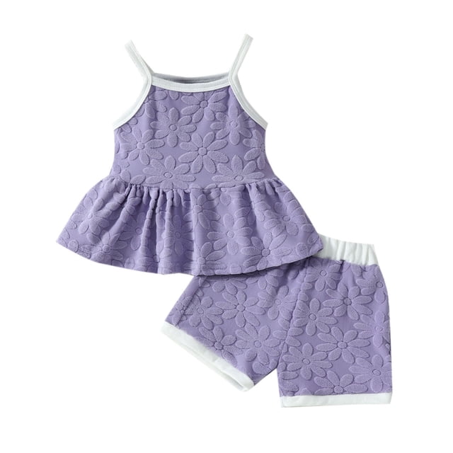 Sunnyoo Infant Girls Clothes Outfits Sleeveless Floral Ruffle Camisole Tops Shorts Set