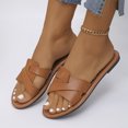 thumbnail image 5 of Brown Sandals for Women Fashion Flat Slide Sandals, Square Open Toe Slip On PU Leather Slides Footwear - Mules Women's Sandals for Beach Shopping Dressy 6.5, 5 of 6
