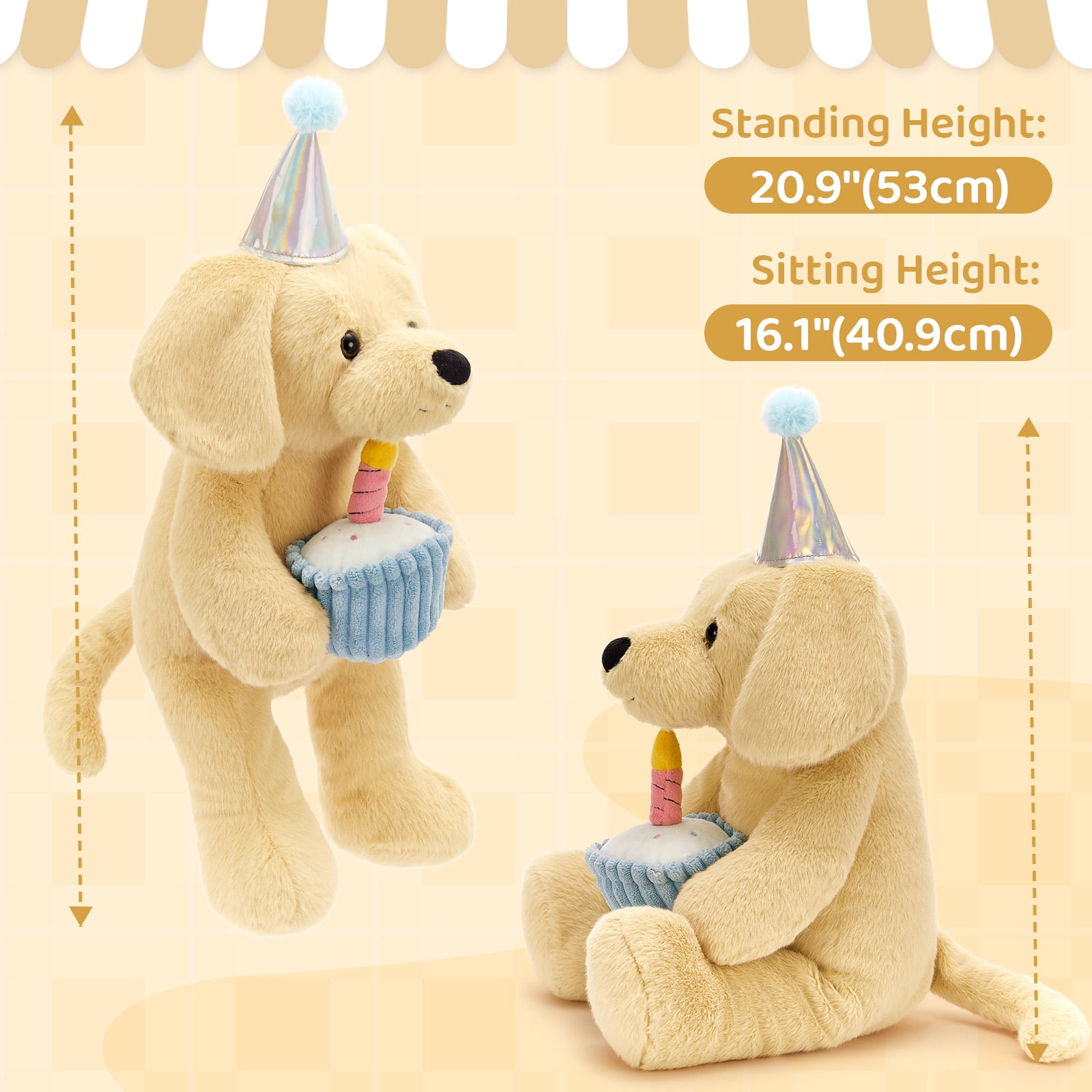 MaoGoLan 18'' Labrador Stuffed Animal Stuffed Labrador With A Birthday Cake And Glow-in-the-dark Candle Plush Toy