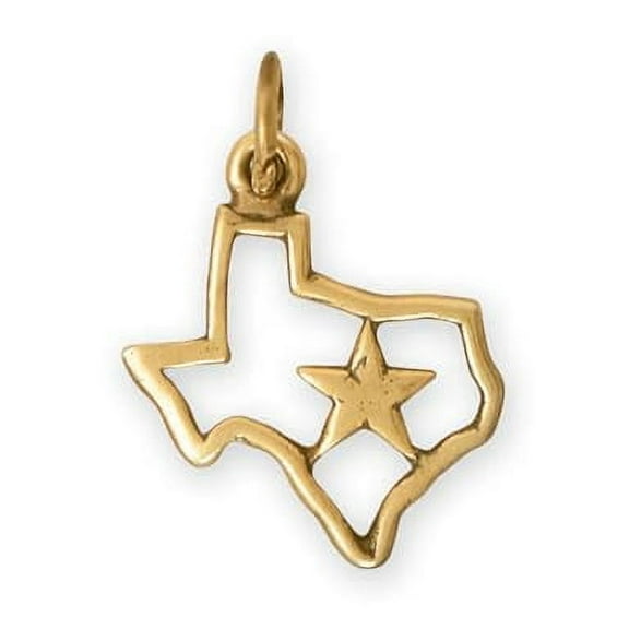 Texas State Outline Charm with Star, 17 x 15mm, 925 Sterling Silver, Gold Plated