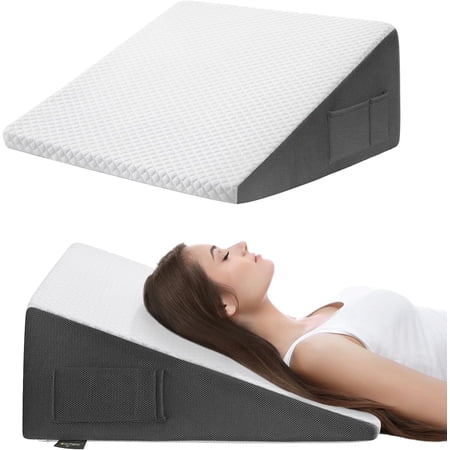 Visualz 12" Bed Wedge Pillow for Sleeping After Surgery, Back Support, Leg Elevation, Gerd Acid Reflux, Relief Neck Pain, Sleep Apnea, Snoring, Cooling Memory Foam Triangle Incline Wedge