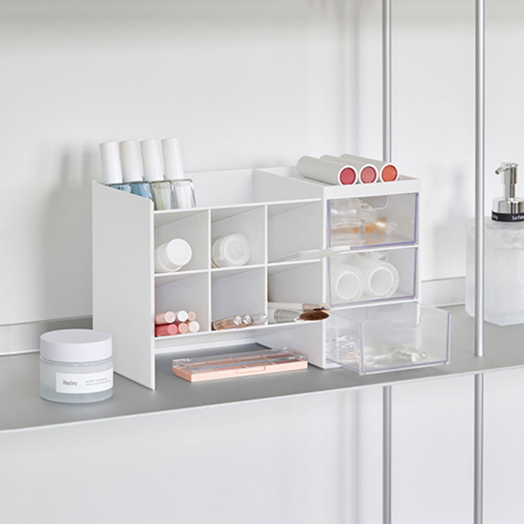 Stacking Marker Organizer 6-grid Inclined Pen Slots Large Capacity Desk Marker Organizer Storage Holder with 3 Drawers