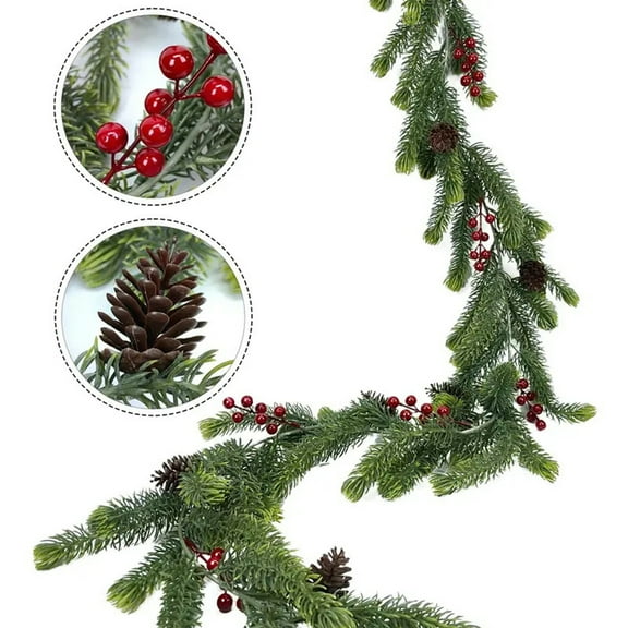 Moocorvic 6FT Christmas Garlands With Red Berry & Pinecone, Christmas Wall Hanging Holiday Decoration Pine Cones Xmas Decor, Kitchen, Bar, Fireplace/Indoor/Outdoor