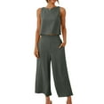 thumbnail image 3 of Xdegoge 2 Piece Linen Pants Sets for Women Summer Lounge Outfits Sleeveless Crop Tops High Waisted Loose Wide Leg Pants Ladies Fashion Vacation Matching Clothes Fit Travel Street Party, 3 of 10