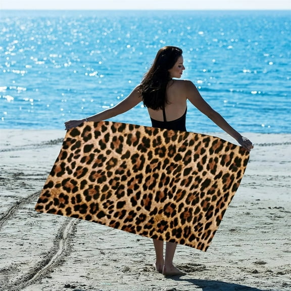 Leopard Print Beach Towel, Extra Large, Microfiber Quick-Drying Bath Towel