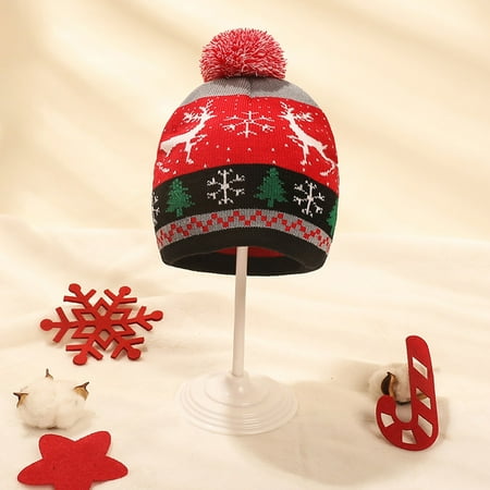 

ZMHEGW Hats Children S Christmas Knitted Warm Plush Hood Cold-Proof Outdoor Caps