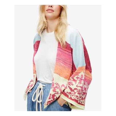 FREE PEOPLE $198 Womens New 1239 Pink Printed Kimono Sleeve Sweater XS B+B