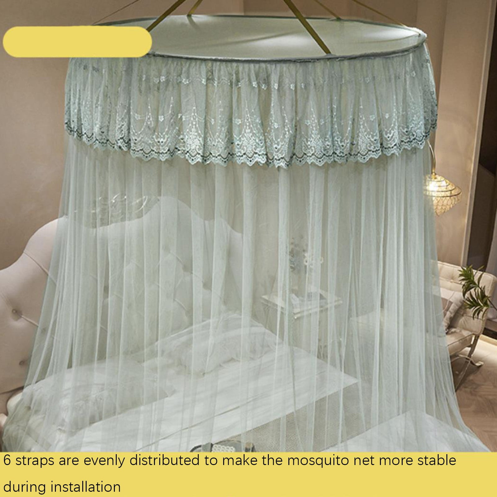 Girls Mosquito Net for Bed Large Dome Hanging Bed Net Curtain Bed Canopy Lace Tent Bedding, for 1.2M - 1.8M Bed Universal Size