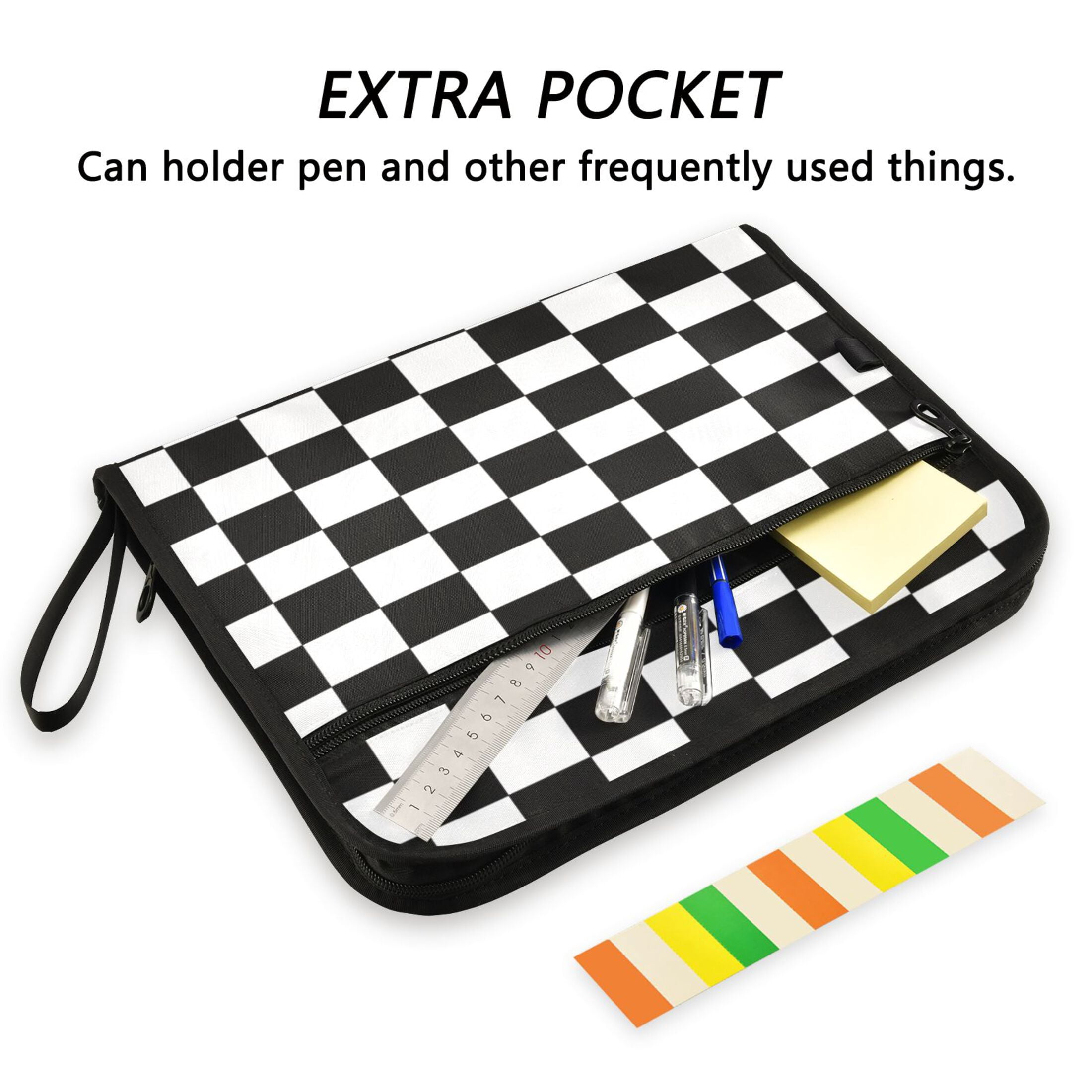 Accordion File Organizer with Zip Closure 13 Pockets Expanding File Folder Letter A4 Paper Document Organizer for Home Office Black and White Check