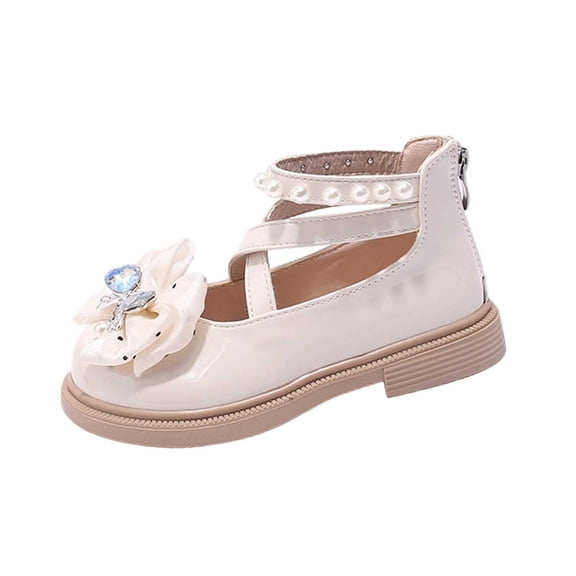 Owordtank Girls Dress Shoes Kids Fashion Mary Jane Flats with Cute Bow Back Zipper Uniform School Shoes