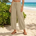 thumbnail image 6 of LIaqionyy Womens Cotton Linen Pants Baggy Wide Leg Lounge Elastic Waist Drawstring Lightweight Trousers with Pockets, 6 of 8
