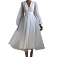 thumbnail image 1 of Kmbangi Robes de Soirée Formelles d'Été pour Femmes Col en V Patchwork en Maille Manches Longues Robe de Cocktail Mariage, 1 of 9