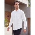 thumbnail image 4 of INSPIRE CHIC Men's Shirt Band Collar Striped Long Sleeve Button Down Shirt  M White, 4 of 5