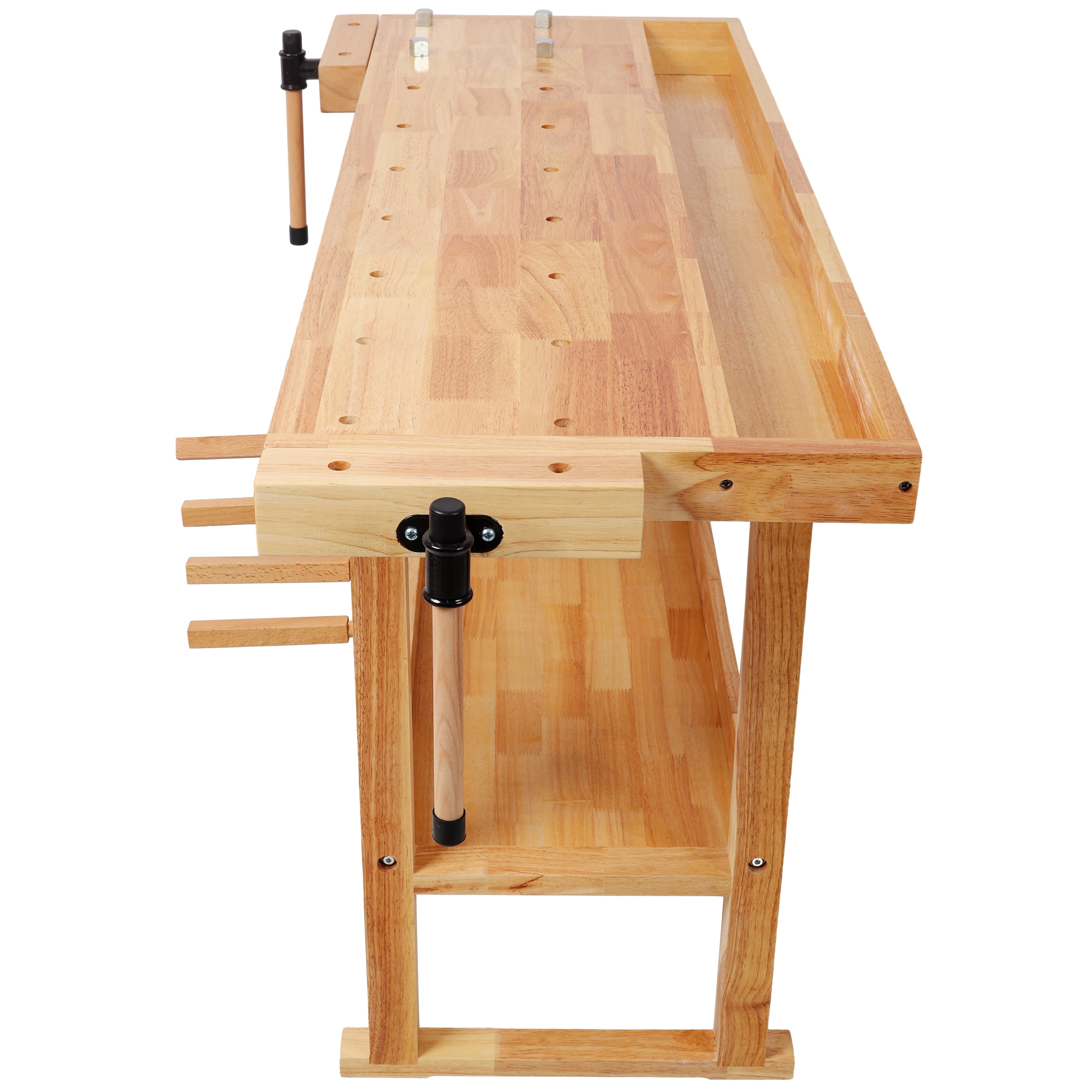 55" Wood Workbench, Heavy Duty Woodworking Bench with Adjustable Handle, 300Lbs Load Capacity Woodworking Table Work Bench with Storage for Garage, Workshop, Home Storage