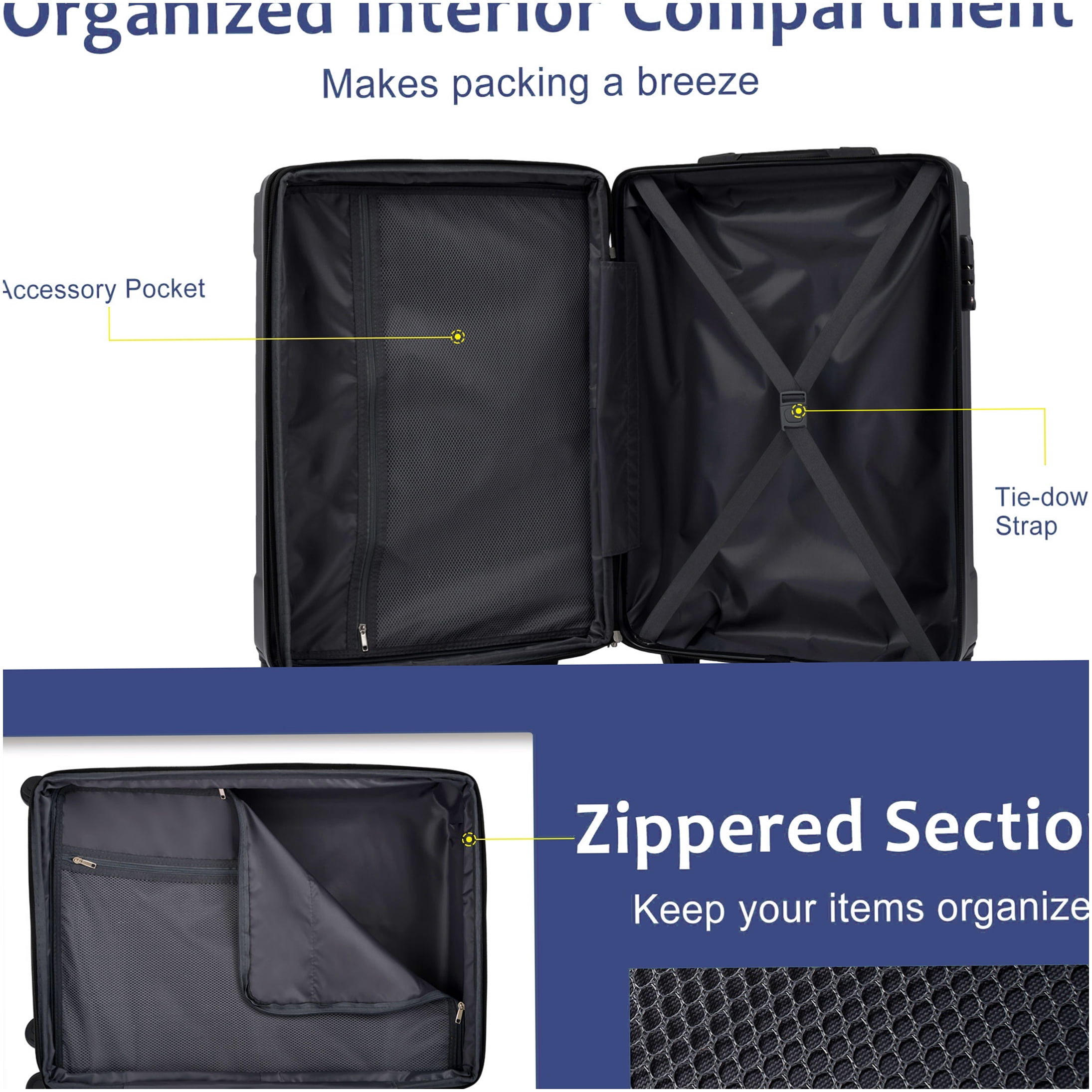Blue 24-inch Expandable Hardshell Suitcase, TSA Lock Lightweight ABS Checked Luggage with 8 Spinner Wheels