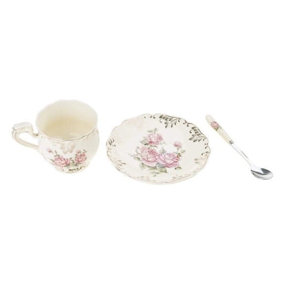 Porcelain Rose Flower Sea Cup Saucers Set 250ml Ceramics Teas Cup and Saucers with Spoon Drinking Utensils