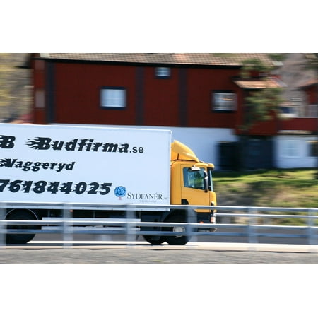 Canvas Print Courier Service Yellow Truck House Freeway Stretched Canvas 10 x (Best Courier Service From Usa To India)