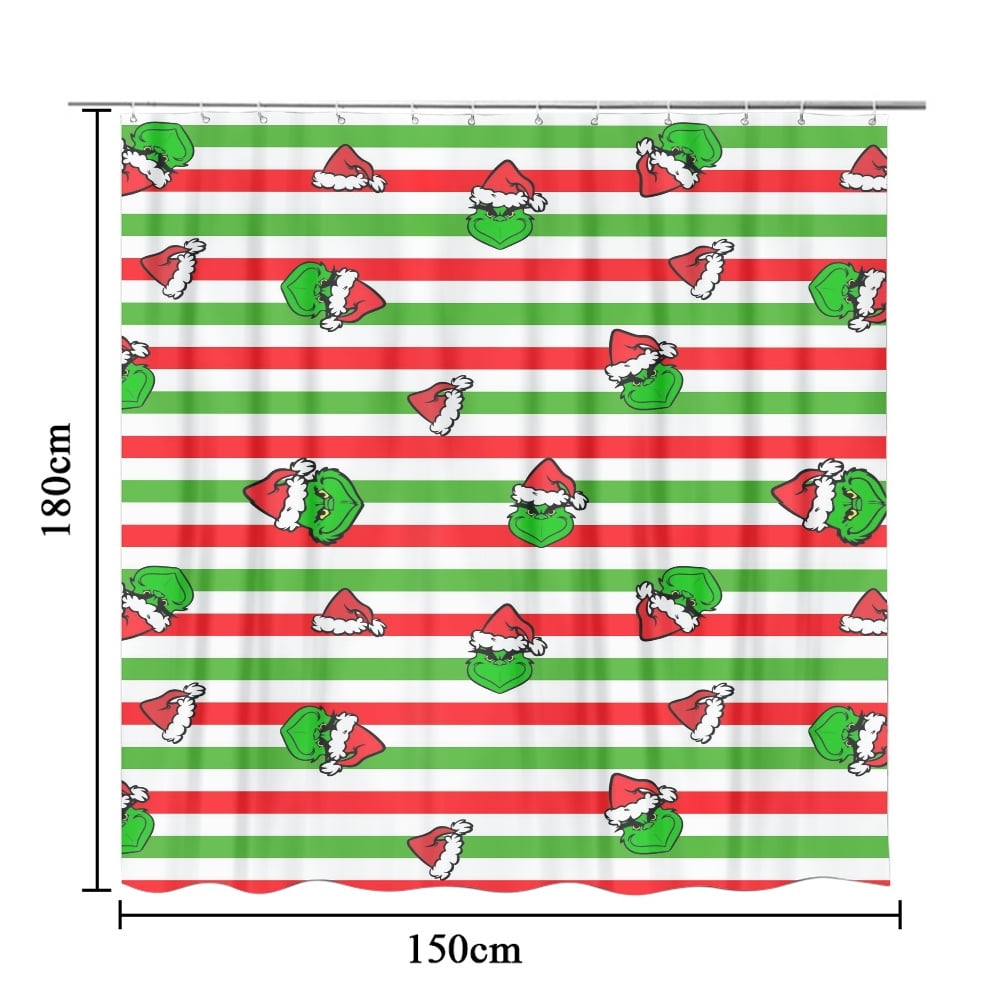Grinch Christmas Shower Curtain for Bathroom with 12 Hooks