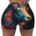 thumbnail image 2 of Uemuo Colorful Flower Goat Pattern Women Workout Impact Shorts Scrunch Butt Lifting Gym Shorts Seamless Booty Biker Shorts-X-Large, 2 of 8