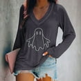 thumbnail image 2 of Feancey Halloween Graphic Tees for Women Long Sleeve V Neck T-Shirts Funny Cute Ghost Printed Tunic Tops Holiday Casual Pullover Shirts Black XL, 2 of 5