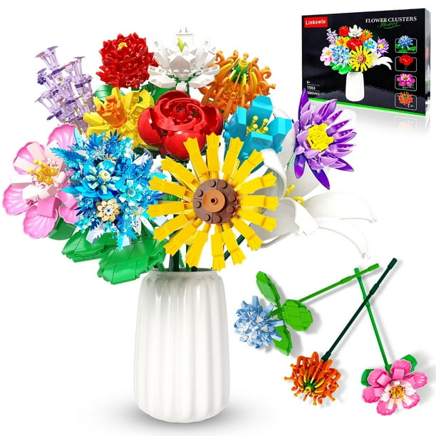 Set de construcción con ramo de flores Linkowin, 980 unidades, con 12 flores