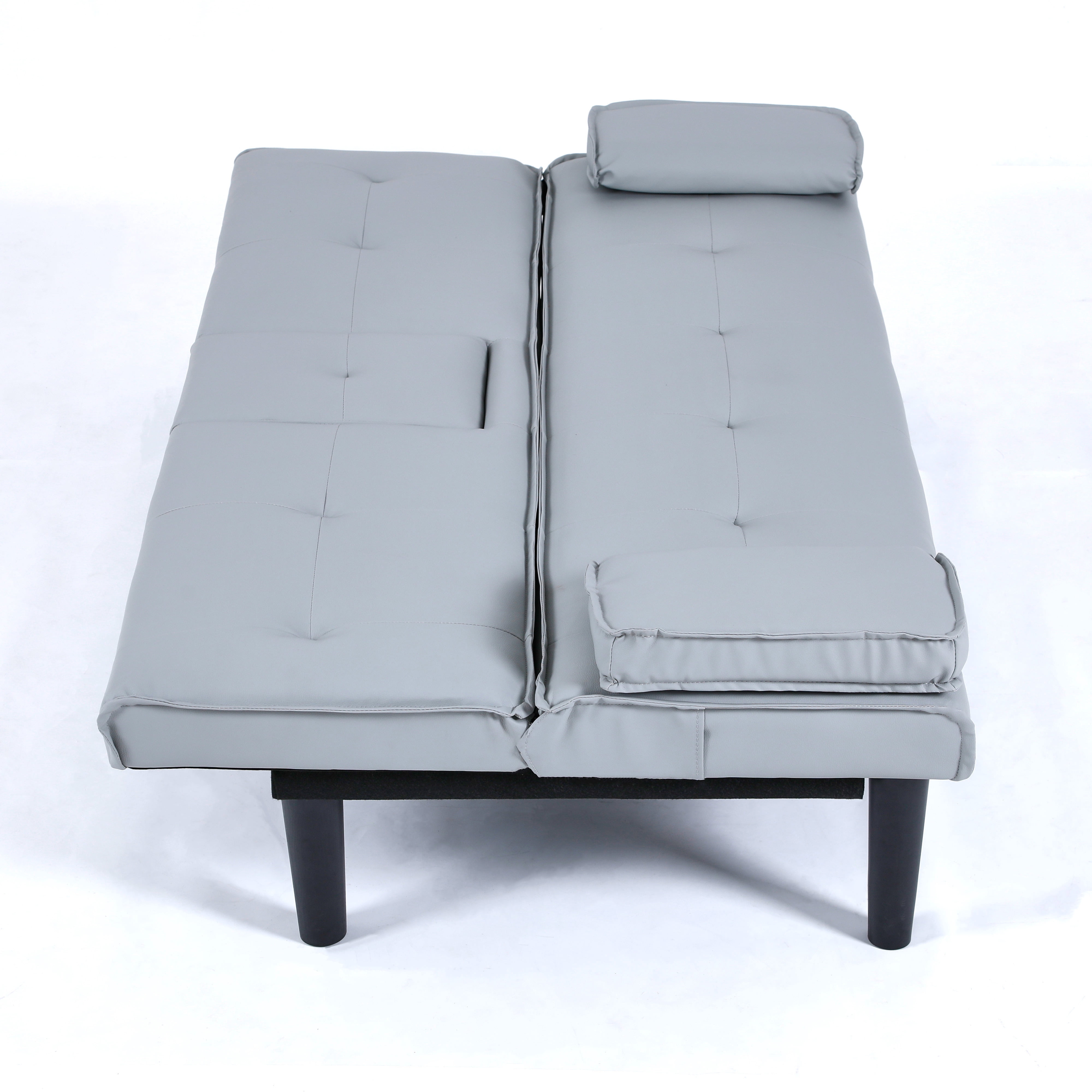 Gewnee 67 Inch Futon Sofa Bed,PVC Loveset Sofa with Cup Holder,Modern Sleeper Couch Bed for Apartment/Dorm/Small Office.Light Grey