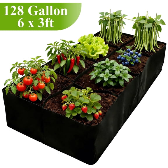 Yalumo Fabric Raised Garden Bed, 128 Gallon 8 Grids Plant Grow Bags, 6 x 3ft Fabric Raised Beds for Gardening, Rectangle Breathable Planter Bags for Vegetables Plants Herbs Flowers Outdoor