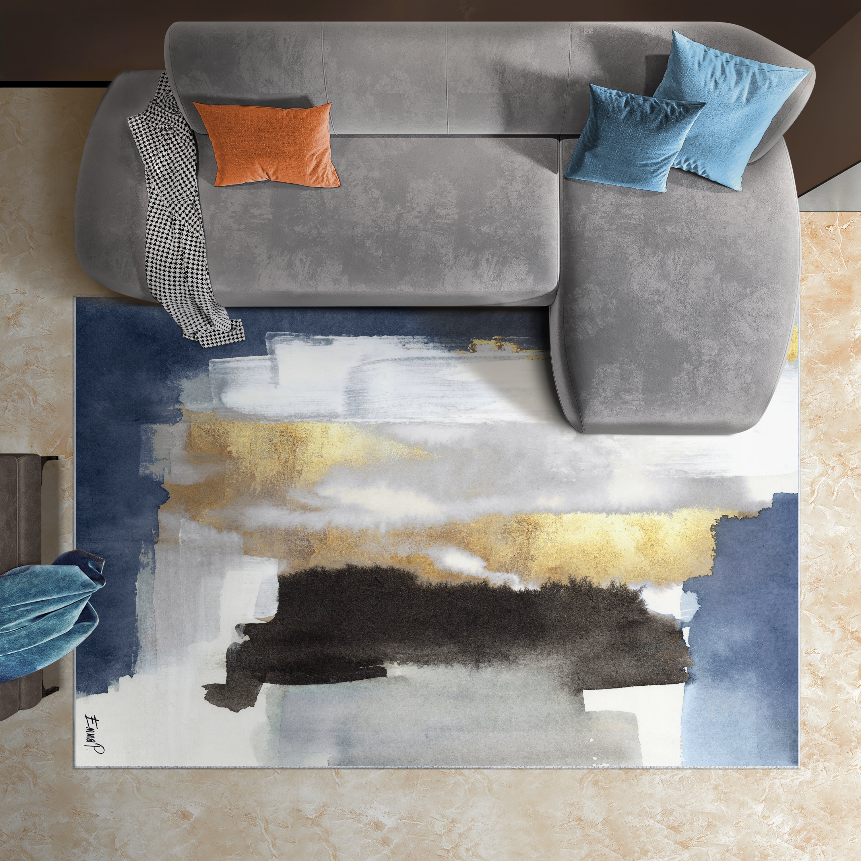 Nikka Washable Abstract Art Area Rug size 5'x8'