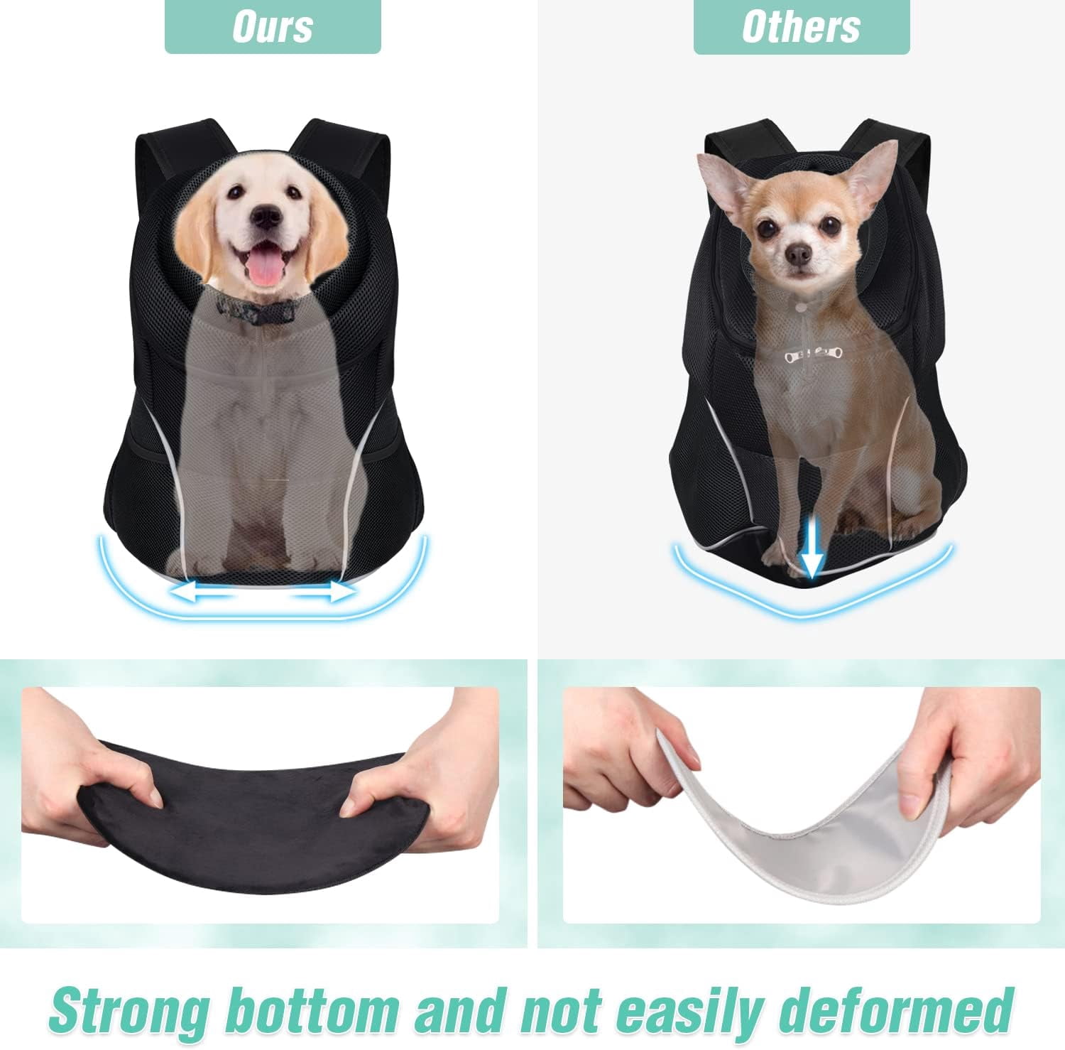 9-14lbs Dog Front Carrier Backpack, Adjustable Breathable Pet Carrier for Small Dogs, Ventilated Puppy Back Pack with Safety Belt, Lightweight Doggy Backpack for Hiking Outdoor(Jet Black, L)