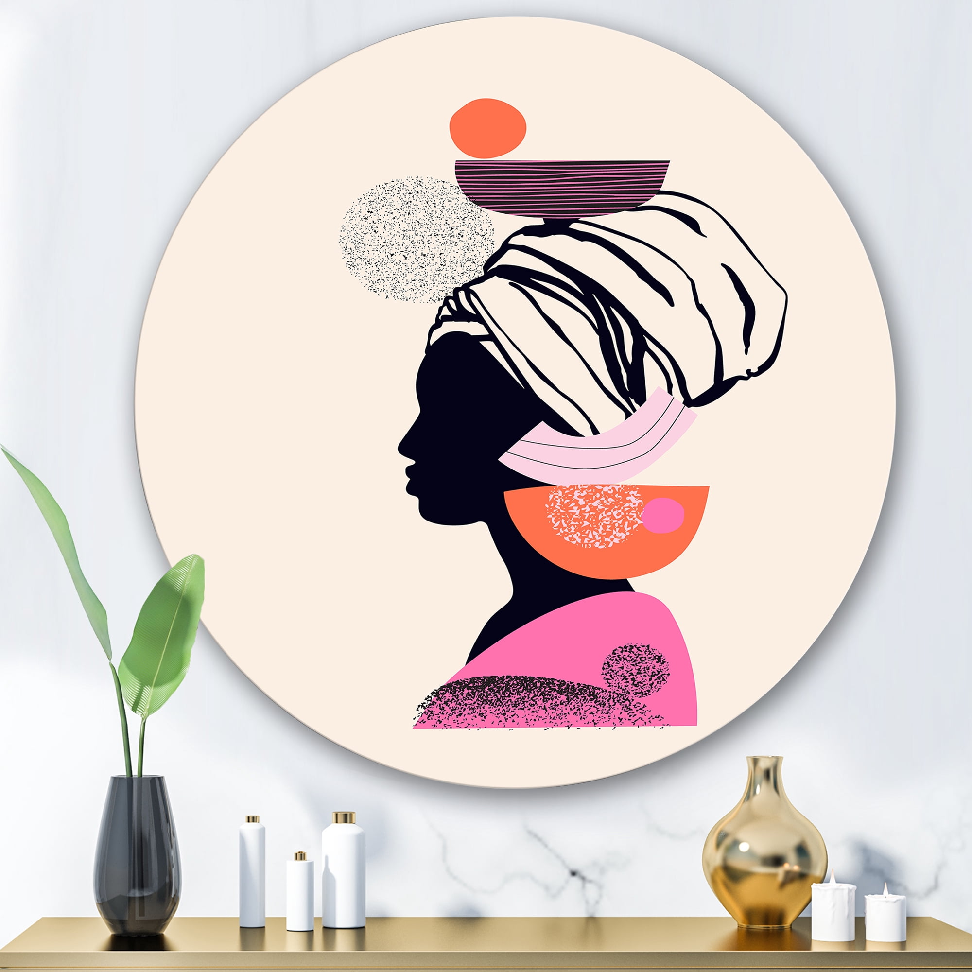 Designart 'Ethnic Portrait of African American Woman' Modern Circle Metal Wall Art 29x29 - Disc of 29
