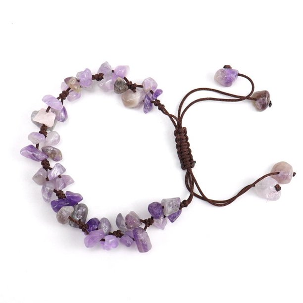 Nvzi Pulsera de cuentas hecha a mano, pulsera tejida a mano pura de cristal de piedra triturada natural con cuerda ajustable (púrpura)