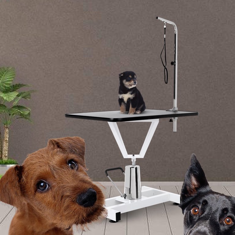 Small Dog Grooming Table, 42.5'' Adjustable Pet Dog Cat Hydraulic Grooming  Table with MDF board Top, Professional Pet Grooming w/Arm & Noose Rubber Mat,  Foldable Hydraulic Grooming Table, S11991 