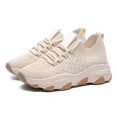 thumbnail image 2 of Zapatillas de deporte casuales para mujer Zapatos de plataforma con suela suave de goma superior tejida voladora para todas las estaciones LB11 Beige 36, 2 of 12
