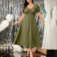 thumbnail image 5 of Ayolanni Short Sleeve Women Summer Dresses Solid Casual V-Neck Maxi A-Line Dress Fitted Waist Wedding Guest Dressy Lace Patchwork Vacation Sundress Green L, 5 of 9