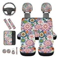 thumbnail image 6 of HUIACONG Boho Floral Car Accessories Seat Covers Full Set with Steering Wheel Cover Armrest Cover Seat Belt Pads Headrest Cover Coasters Keychain 14 Pcs Car Accessories for Women Interior, 6 of 8