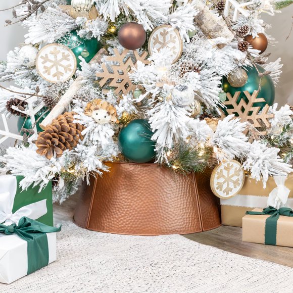 Auldhome Design Collar De Árbol De Granja Martillado De Cobre (Base De 29 Pulgadas De Diámetro) Esmalte Vintage Acento De Árbol De Navidad Estilo Retro Vintage