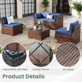 thumbnail image 3 of Poteban 8 Pieces Outdoor Patio Furniture Set with 44" Fire Pit Table, Brown Wicker Rattan Sectional Sofa with Cushions and Glass Coffee Table for Backyard Garden, Navy Blue, 3 of 12