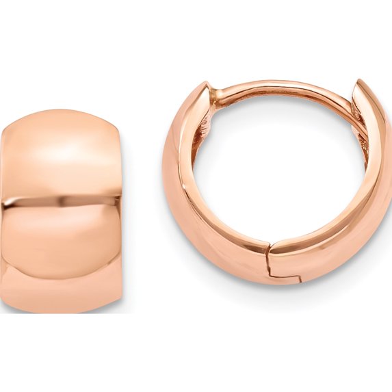 10K Rose Gold Round Hinged Hoop Earrings (Width 7) (Length 11) - Jbsp