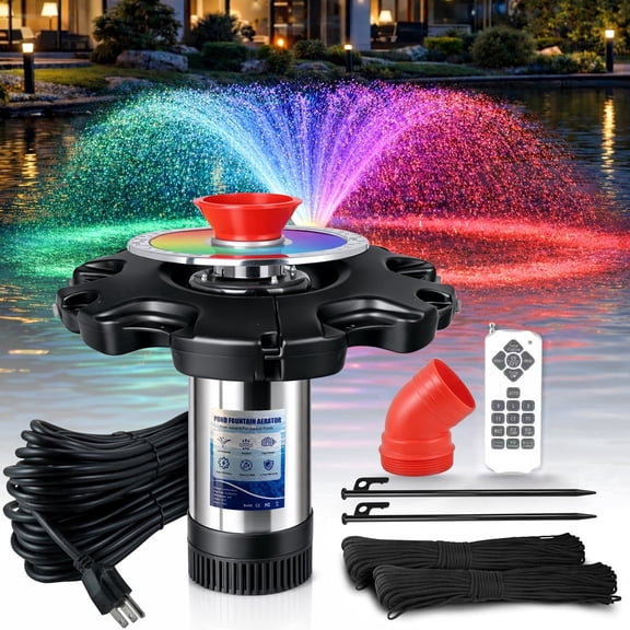Foxlux Pond Fountain Aerator, LED RGB Multicolor Aerator Floating Fountain Light, 750W 1HP 15000 GPH Floating Pump,IP68,for Ponds & Lakes, 1pcs/Pack